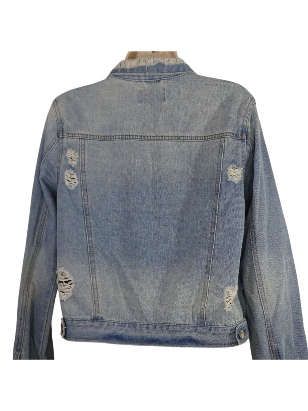 Ci Sono Distressed Ripped Denim Jacket Women Size M Blue Light Wash Long Sleeve - Picture 6 of 8